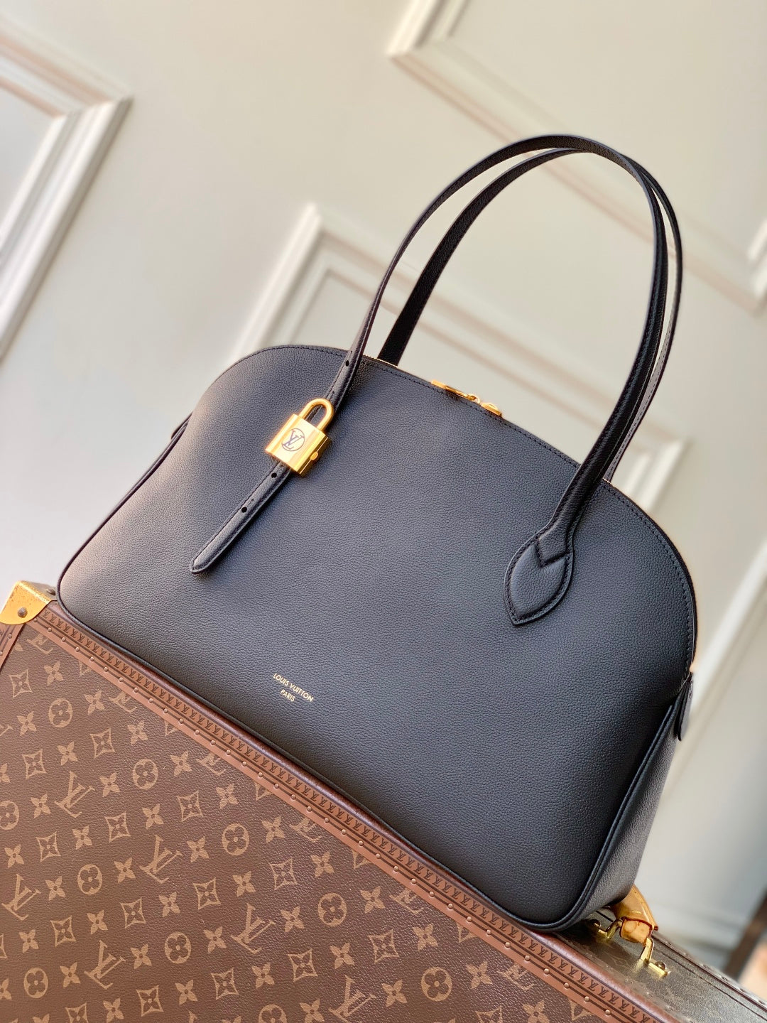 LV 2025 Low Key Duffle Tote Bag 43 Black Calfskin 347098