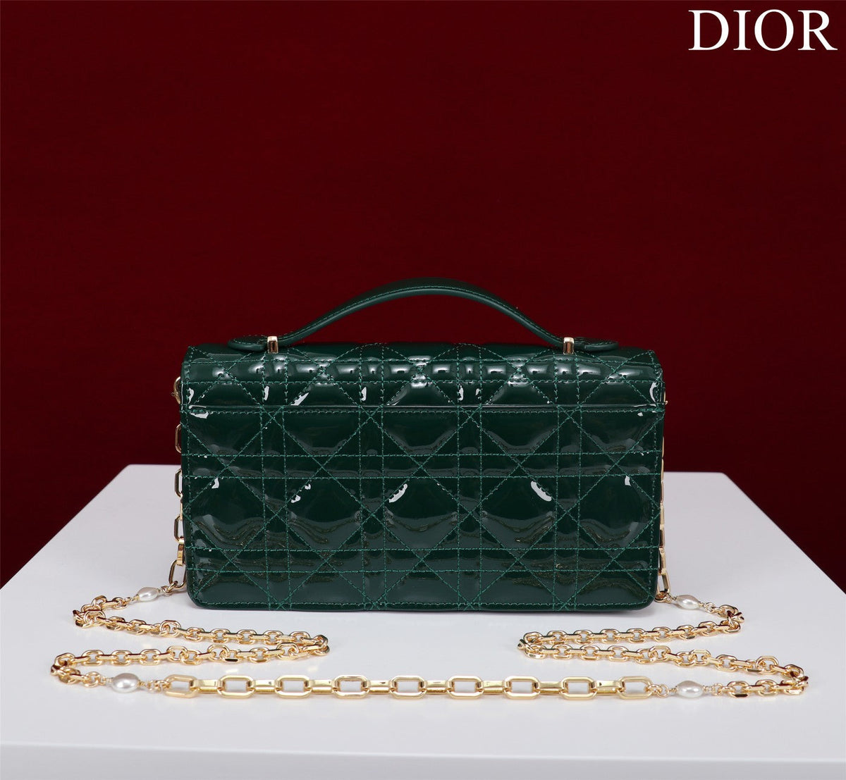 my cd mini 21 dark green patent calfskin