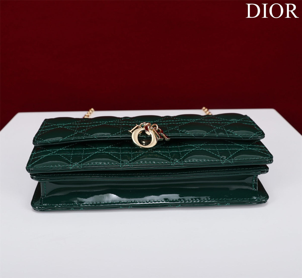 my cd mini 21 dark green patent calfskin