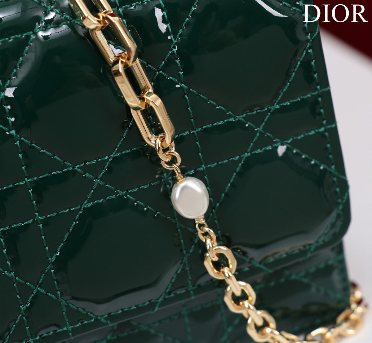 my cd mini 21 dark green patent calfskin