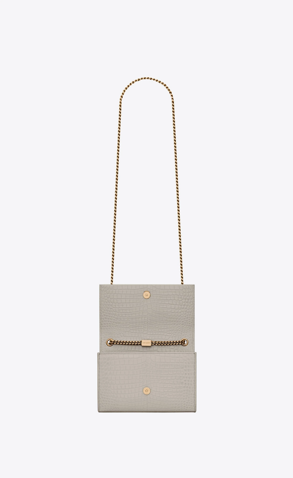 Y Kate Small Chain Bag with Tassel in Crocodile Embossed Shiny Leather