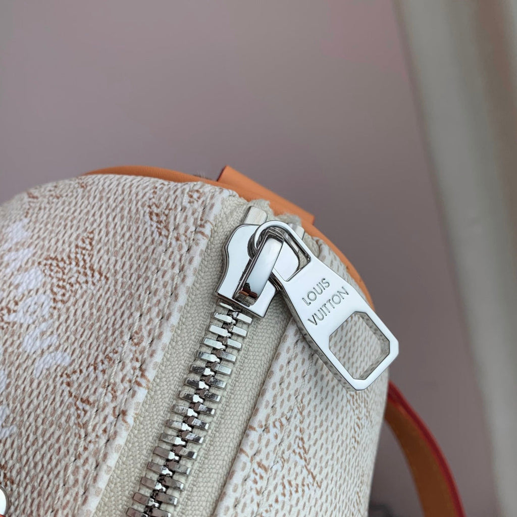 LV 2025 Keepall Bandoulière 25 Off-white mix Camel Canvas Leather 347090