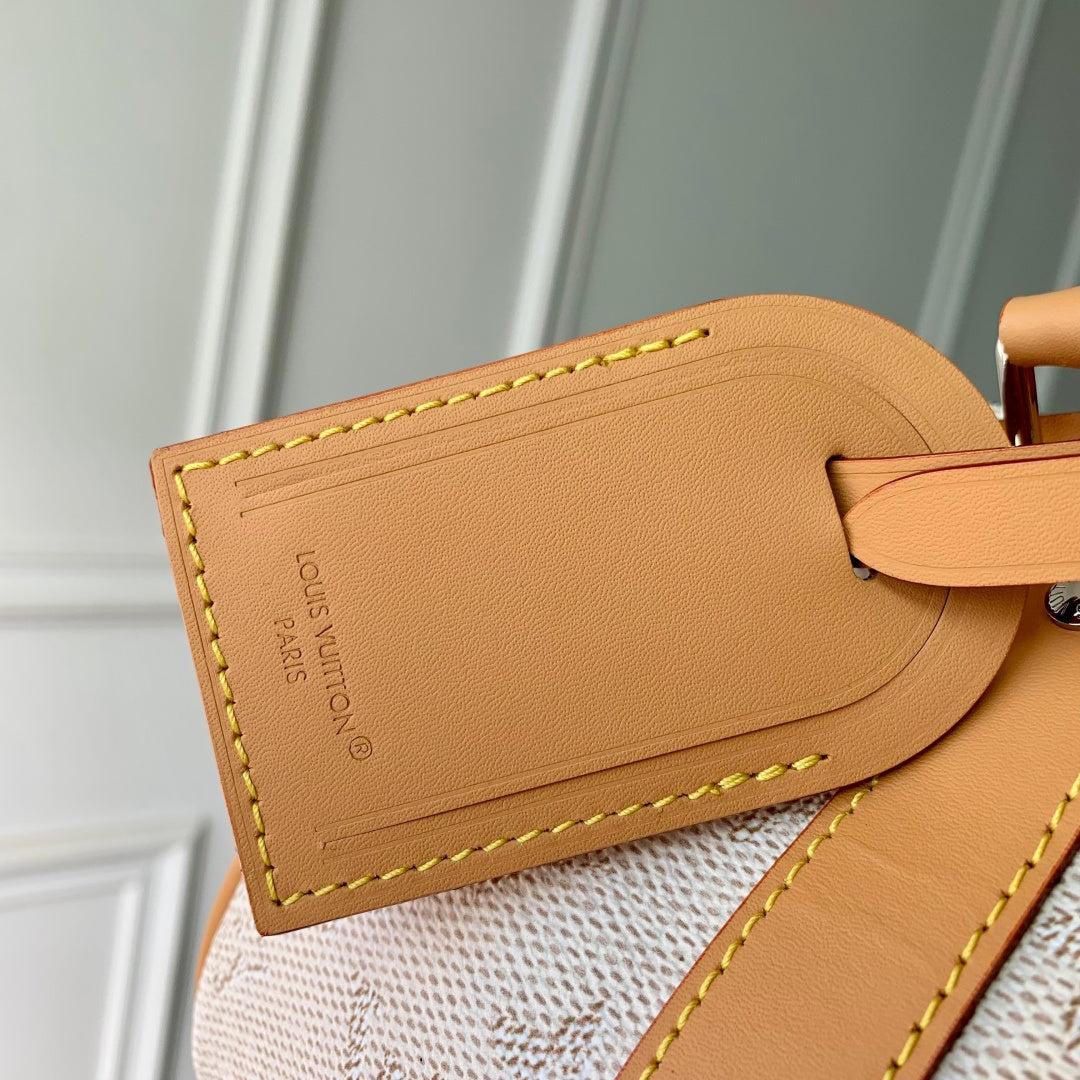 LV 2025 Keepall Bandoulière 25 Off-white mix Camel Canvas Leather 347090