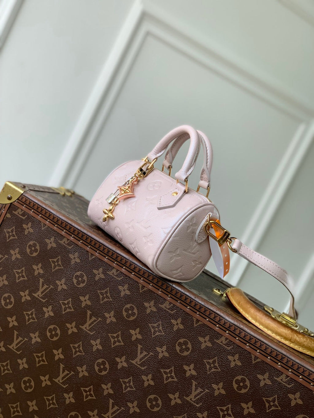 LV 2025 Nano Speedy Bag 16cm Pink Calfskin 346575