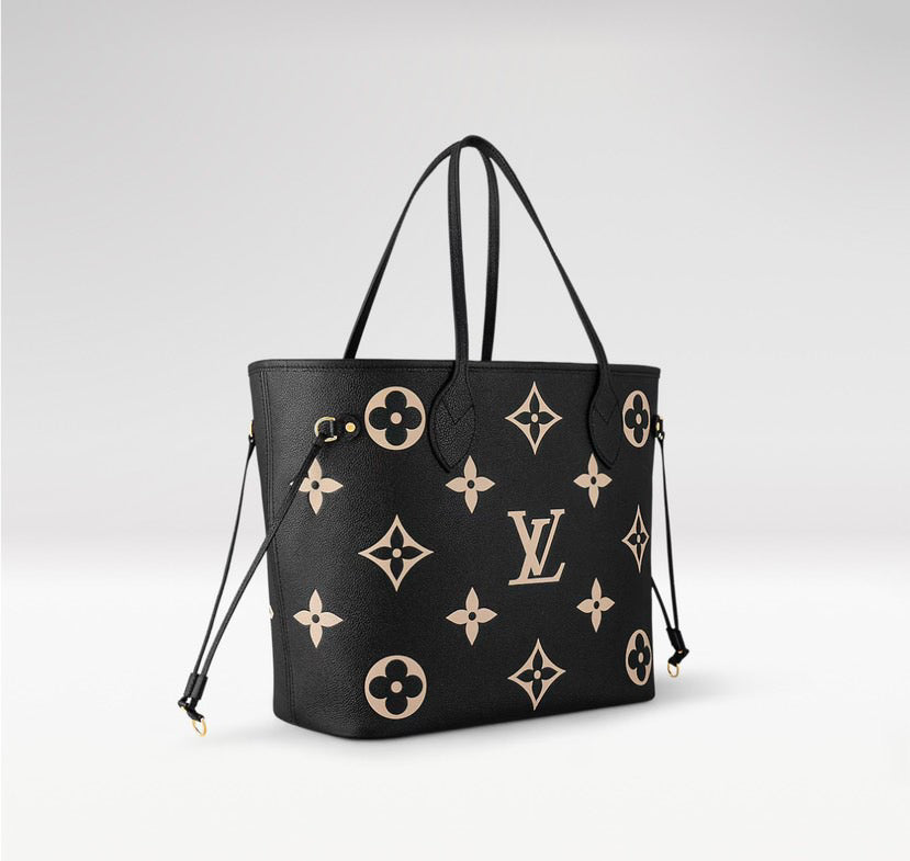 Louis Vuitton Neverfull MM Monogram Empreinte Leather Bag Black / Beige