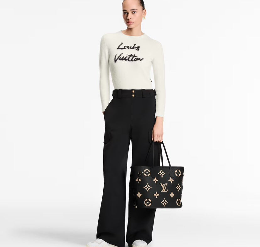 Louis Vuitton Neverfull MM Monogram Empreinte Leather Bag Black / Beige