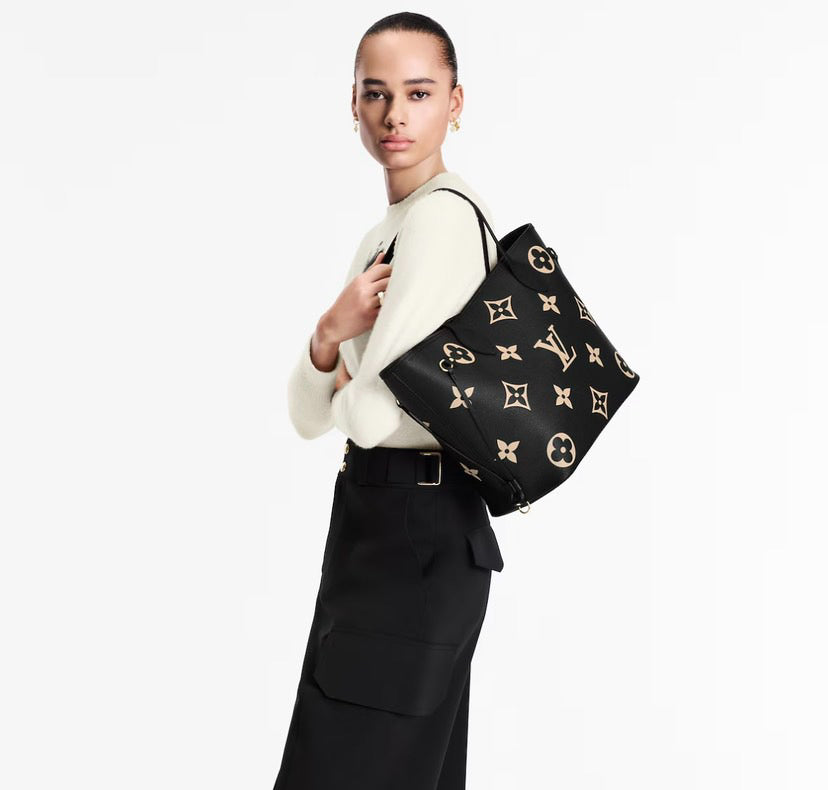 Louis Vuitton Neverfull MM Monogram Empreinte Leather Bag Black / Beige