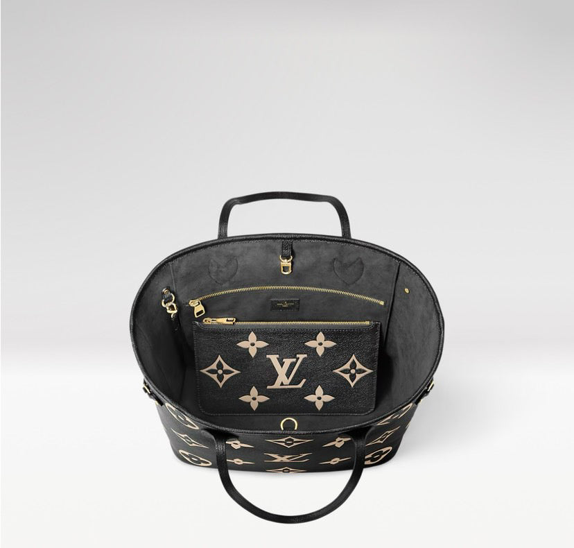Louis Vuitton Neverfull MM Monogram Empreinte Leather Bag Black / Beige