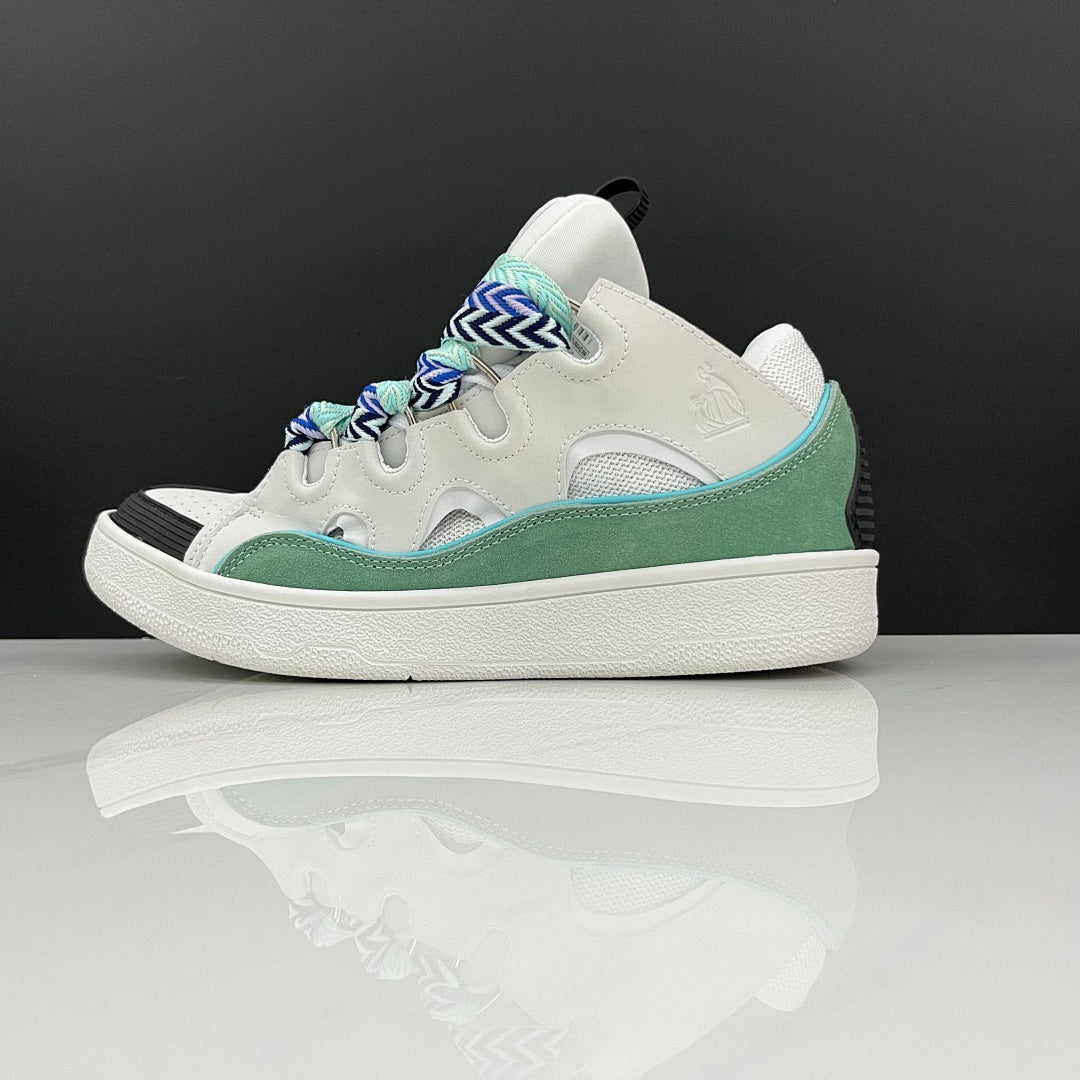 Lanvin Curb Sneakers 'White Mint Green' - Multicolor Chevron Laces