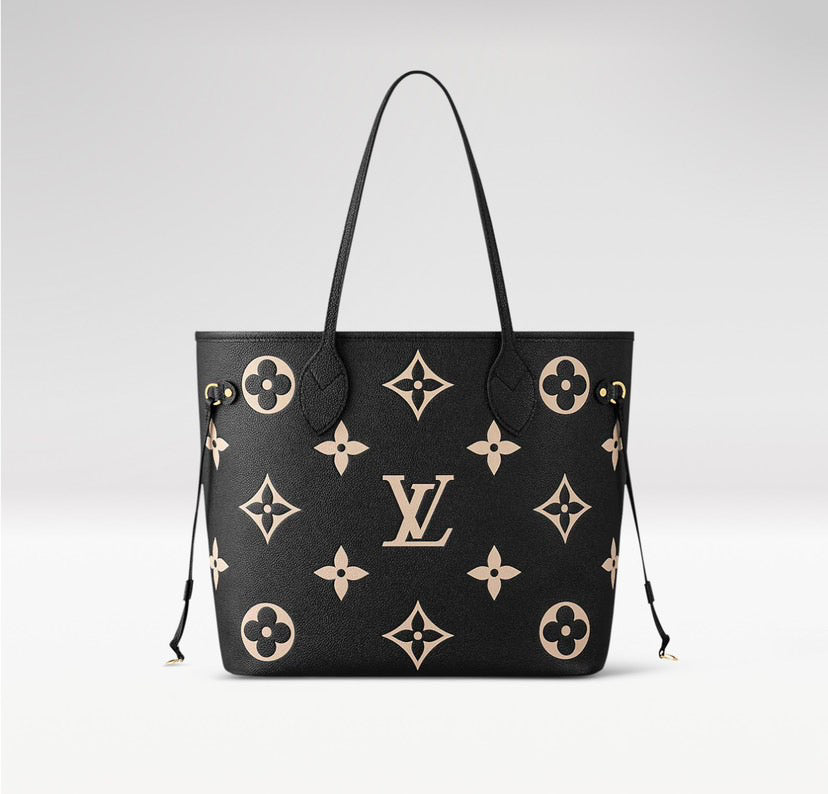 Louis Vuitton Neverfull MM Monogram Empreinte Leather Bag Black / Beige