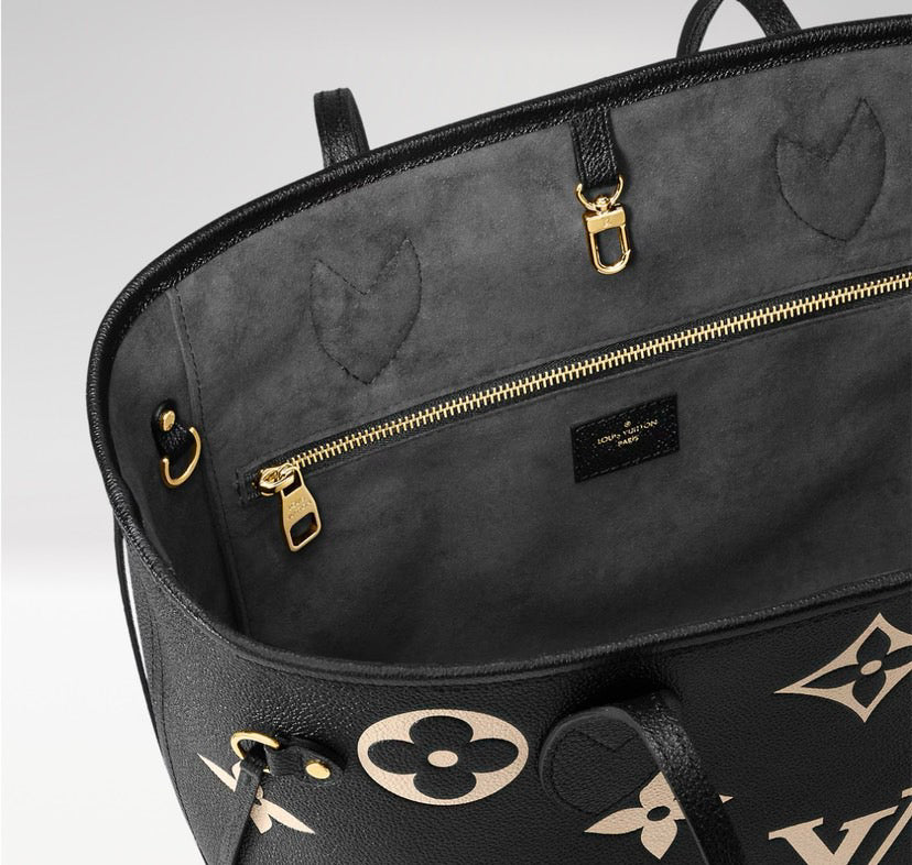 Louis Vuitton Neverfull MM Monogram Empreinte Leather Bag Black / Beige