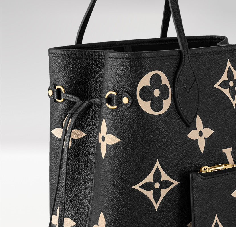 Louis Vuitton Neverfull MM Monogram Empreinte Leather Bag Black / Beige