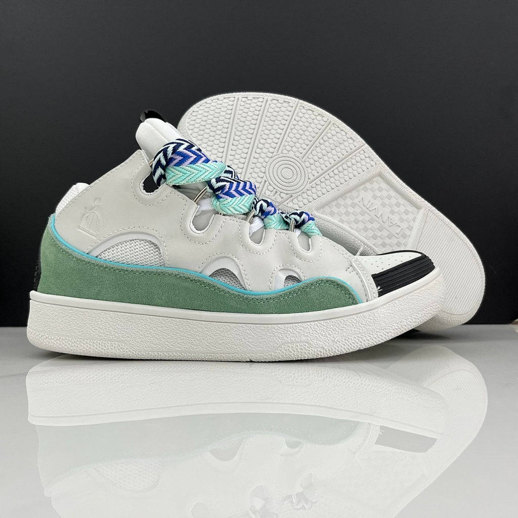 Lanvin Curb Sneakers 'White Mint Green' - Multicolor Chevron Laces