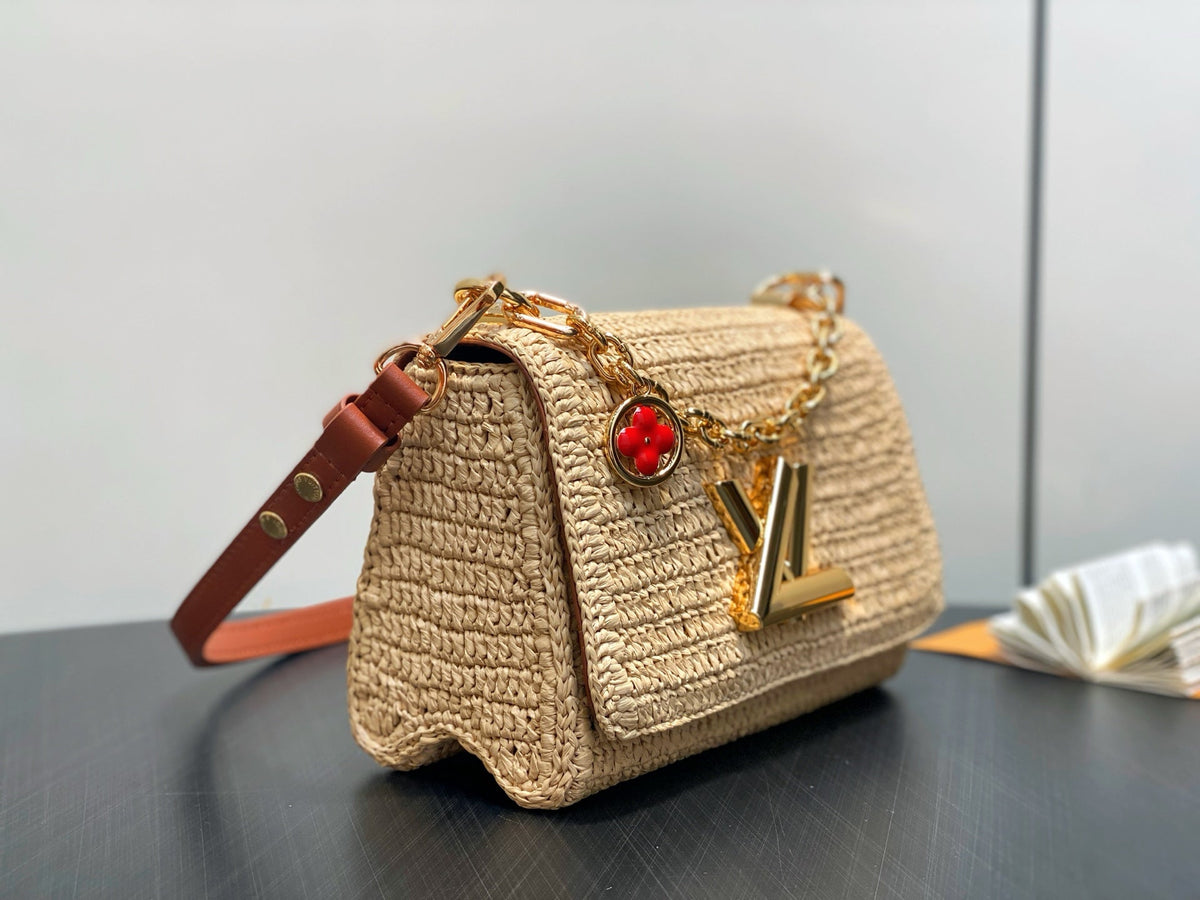LV 2025 Twist PM Slim 19cm Beige Gold Raffia Leather 344001
