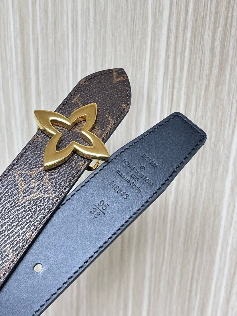 Louis Vuitton LV Flowergram 30MM Reversible Belt Monogram Canvas Black 30mm