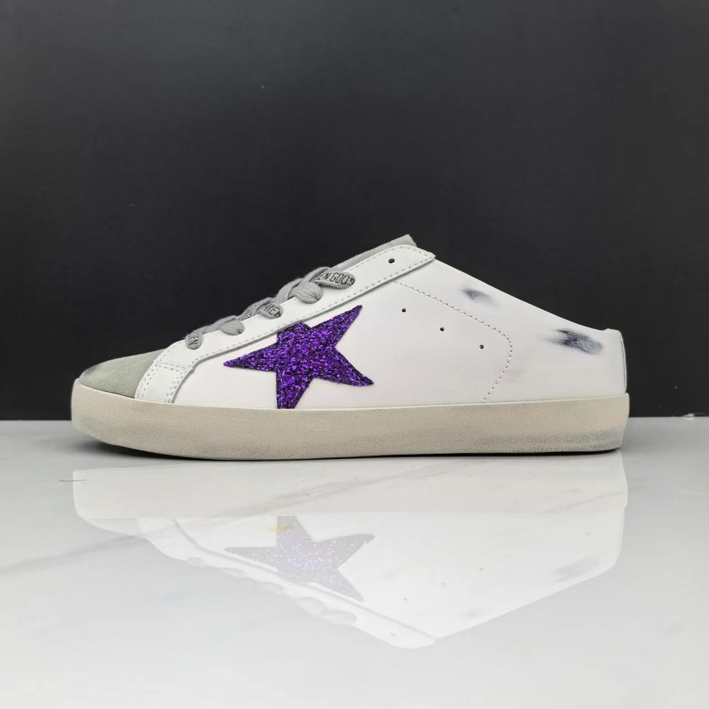 Golden Goose Super-Star Sabot White Leather Purple Glitter