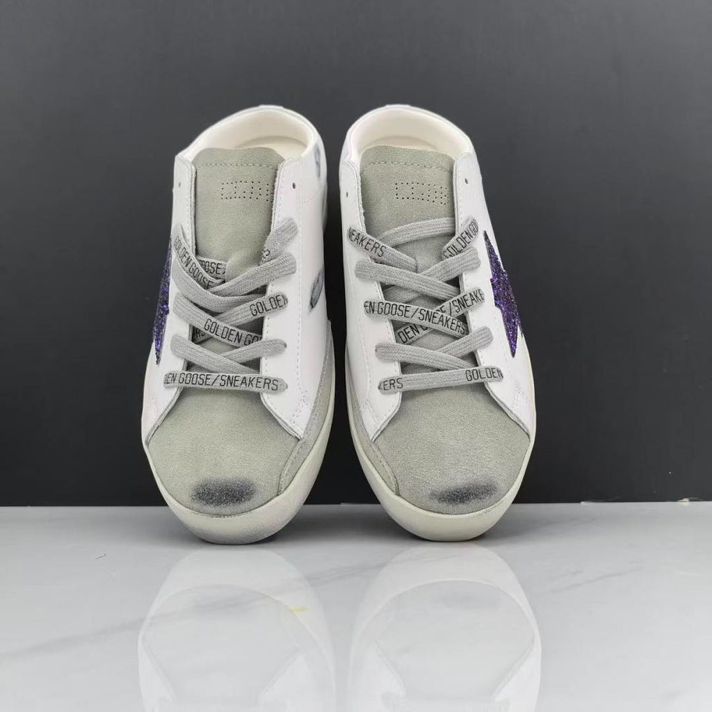 Golden Goose Super-Star Sabot White Leather Purple Glitter