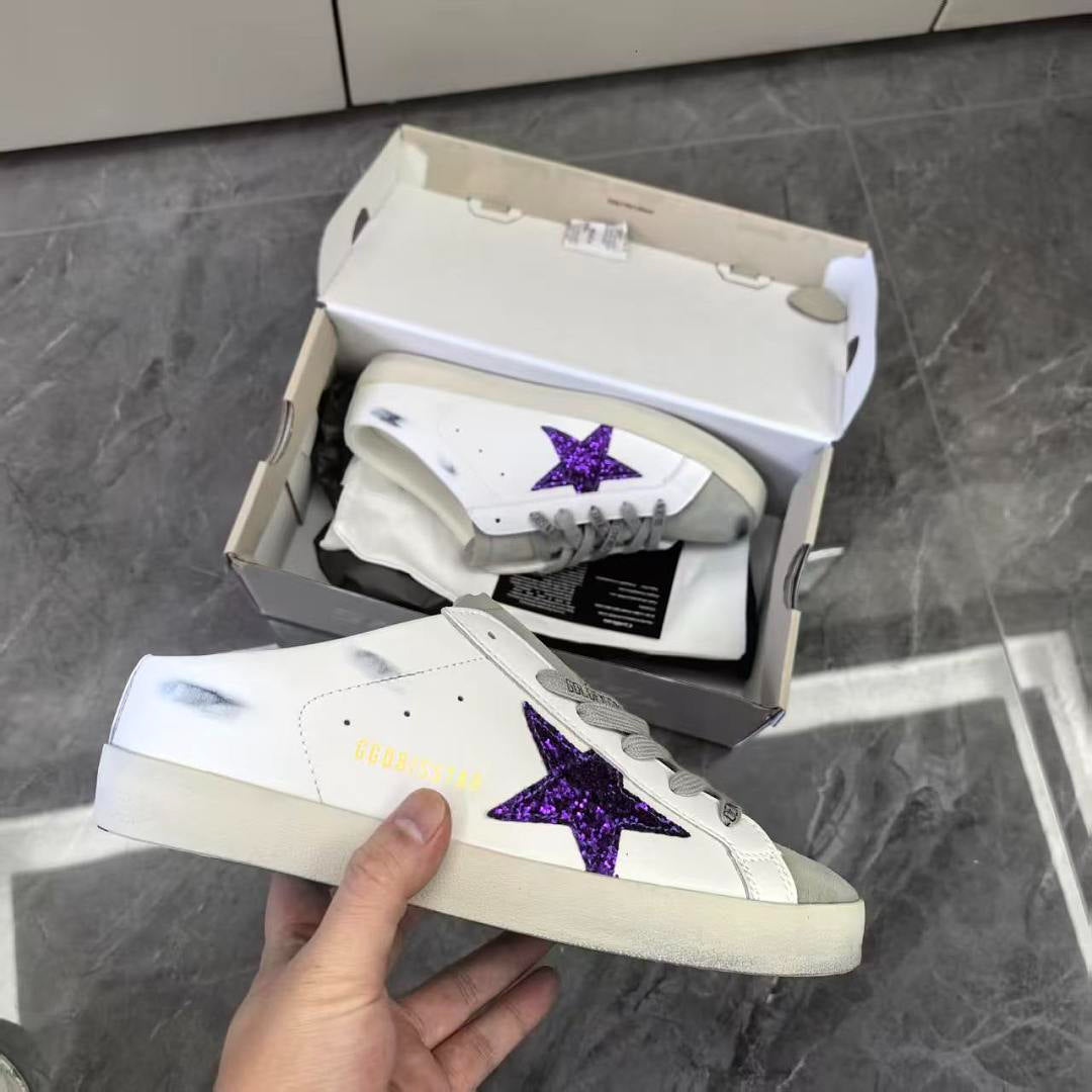 Golden Goose Super-Star Sabot White Leather Purple Glitter