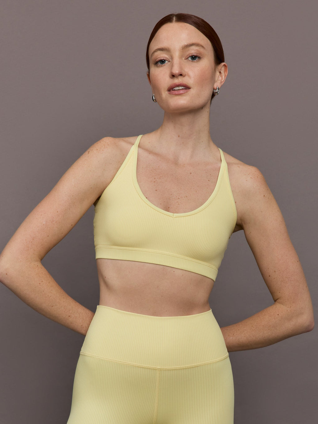 V-Neck Cross Back Bralette in Ribbed Melt - Banana