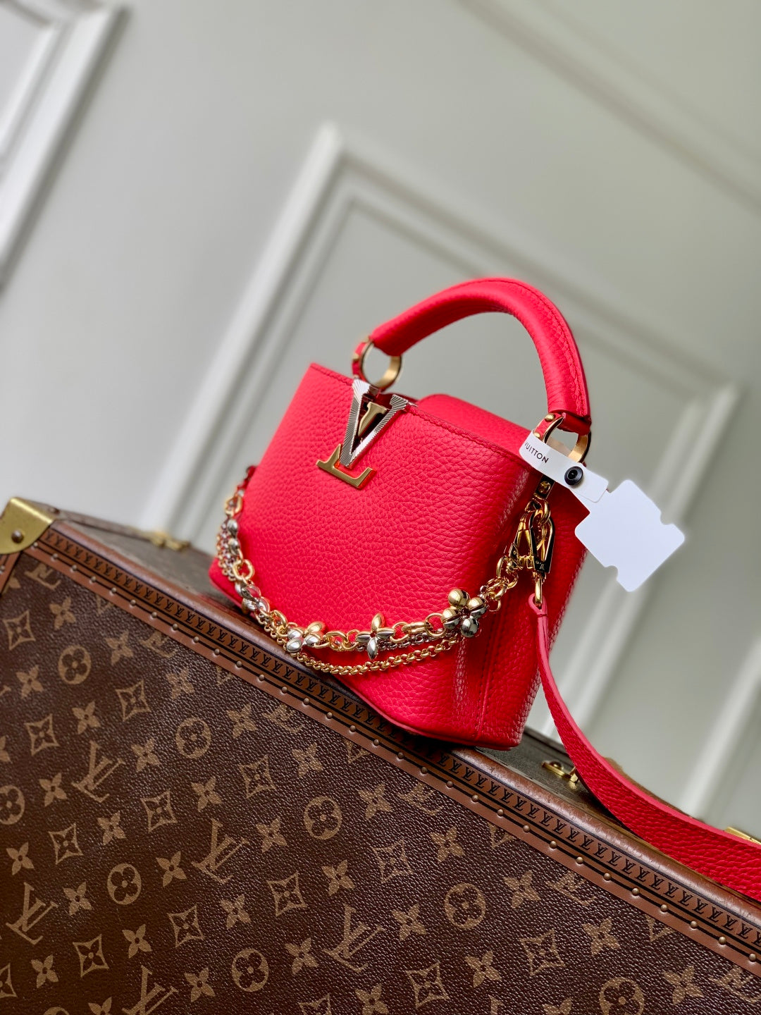 LV 2025 Capucines Bag Red Gold Taurillon Leather 347380