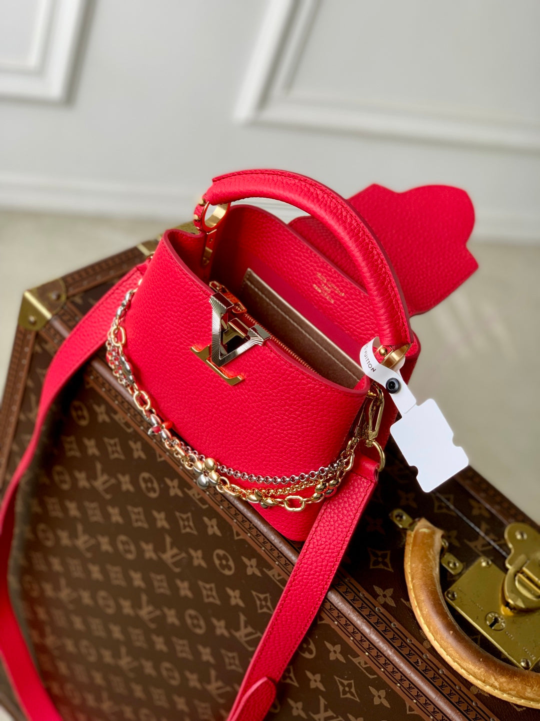 LV 2025 Capucines Bag Red Gold Taurillon Leather 347380