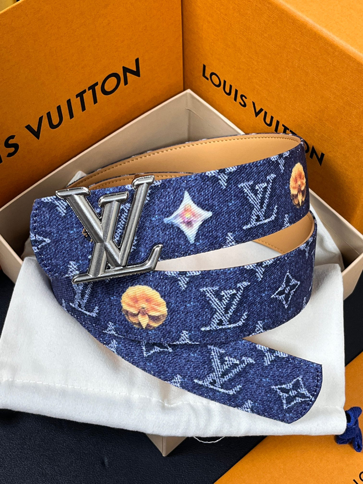 Louis Vuitton LV Initiales Monogram Denim Flower 40mm Reversible Belt