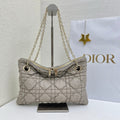 CD Small Cannage Quilted Tote Bag Light Taupe Cowhide 158104