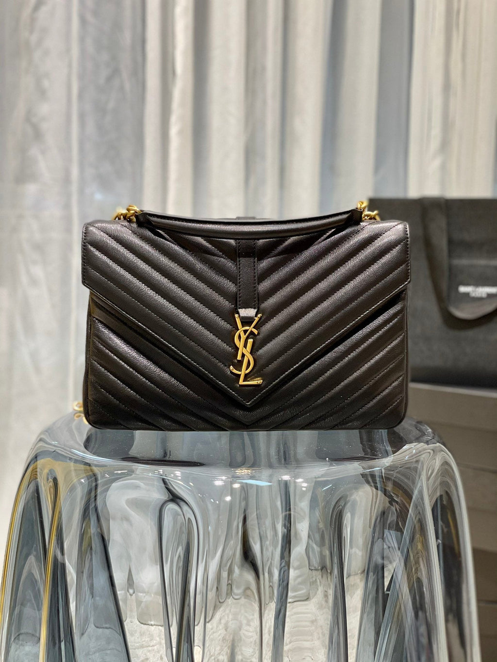 Y College Large Chain Bag Black With Gold Hardware
