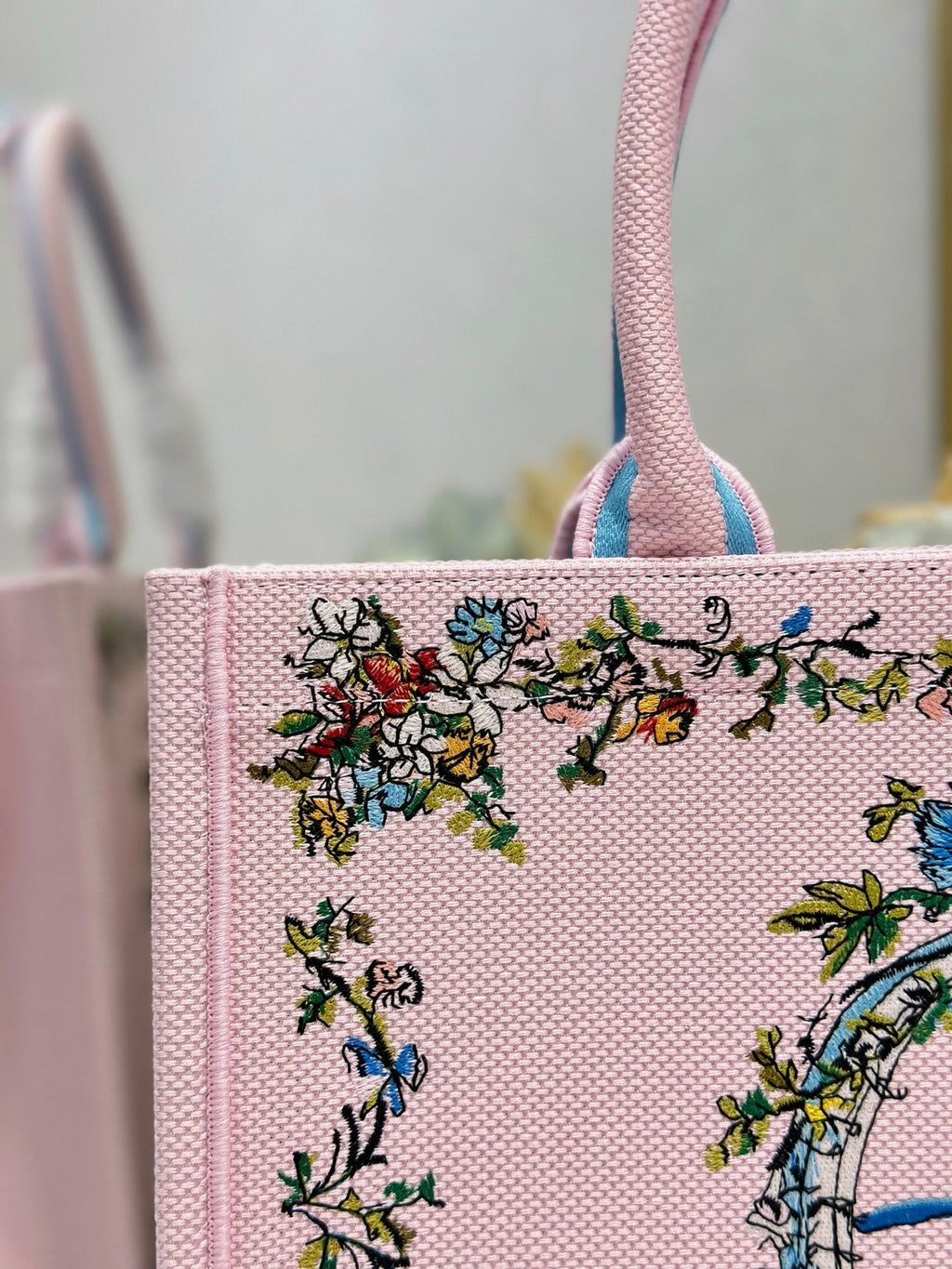 CD Medium Dioriviera Book Tote Pink Embroidered Canvas 158040