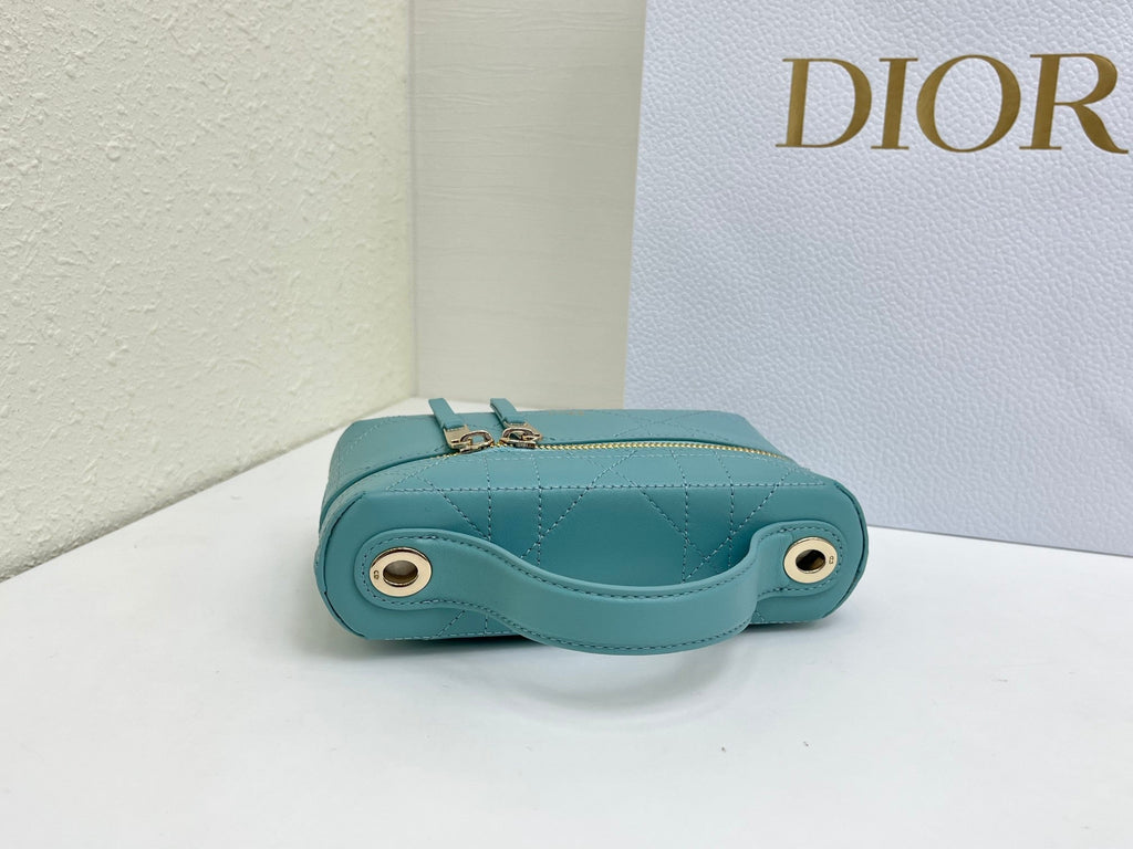 CD Cannage Vanity Chain Bag 19cm Turquoise Blue Cowhide 158123