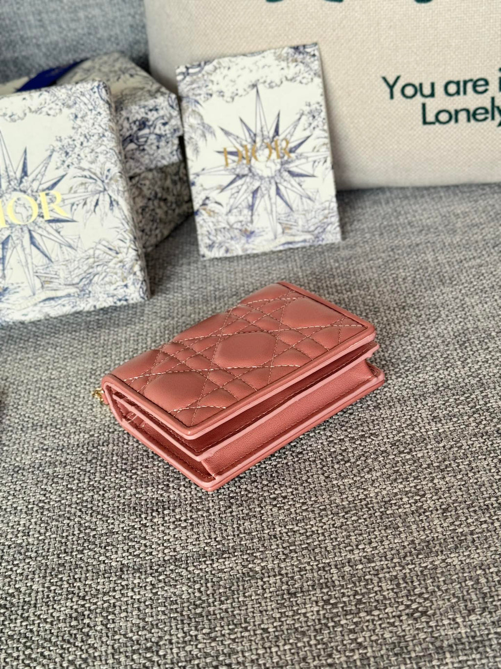 CD Caro 11cm Compact Wallet Dark Pink Calfskin