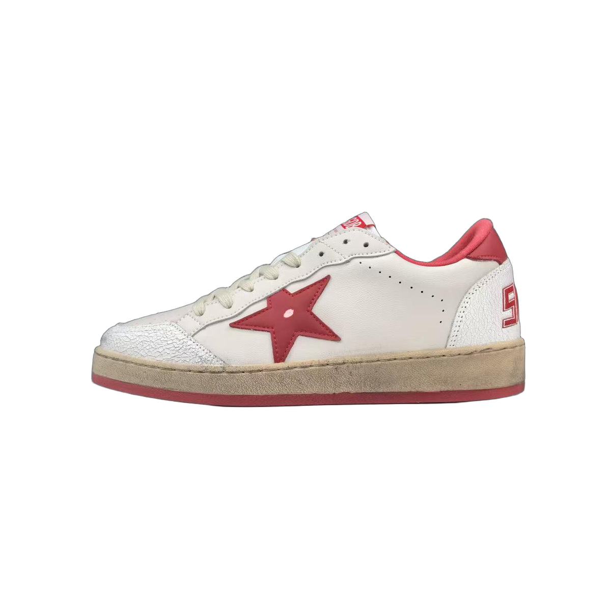 Golden Goose Ball Star White Leather Red