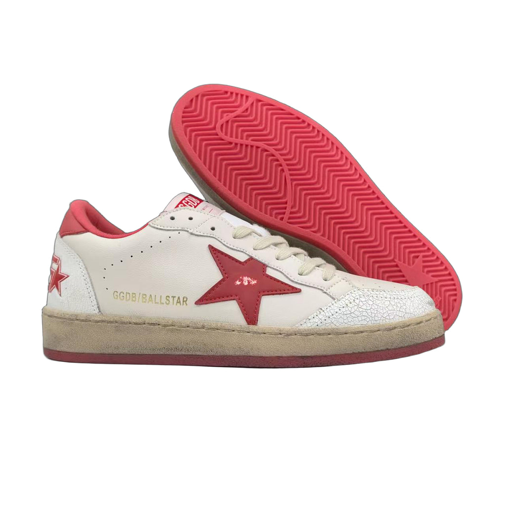 Golden Goose Ball Star White Leather Red