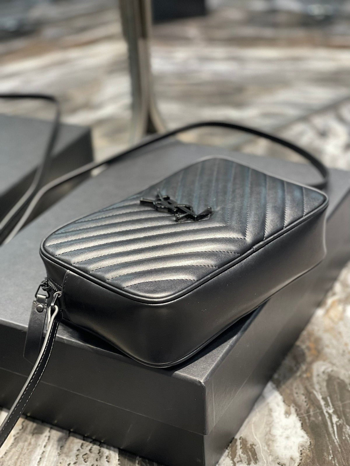 Y Lou Camera Bag Black With Metal Hardware