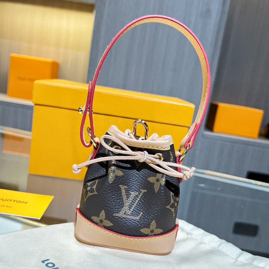 LV Micro Noe Bag Charm Brown Beige Leather