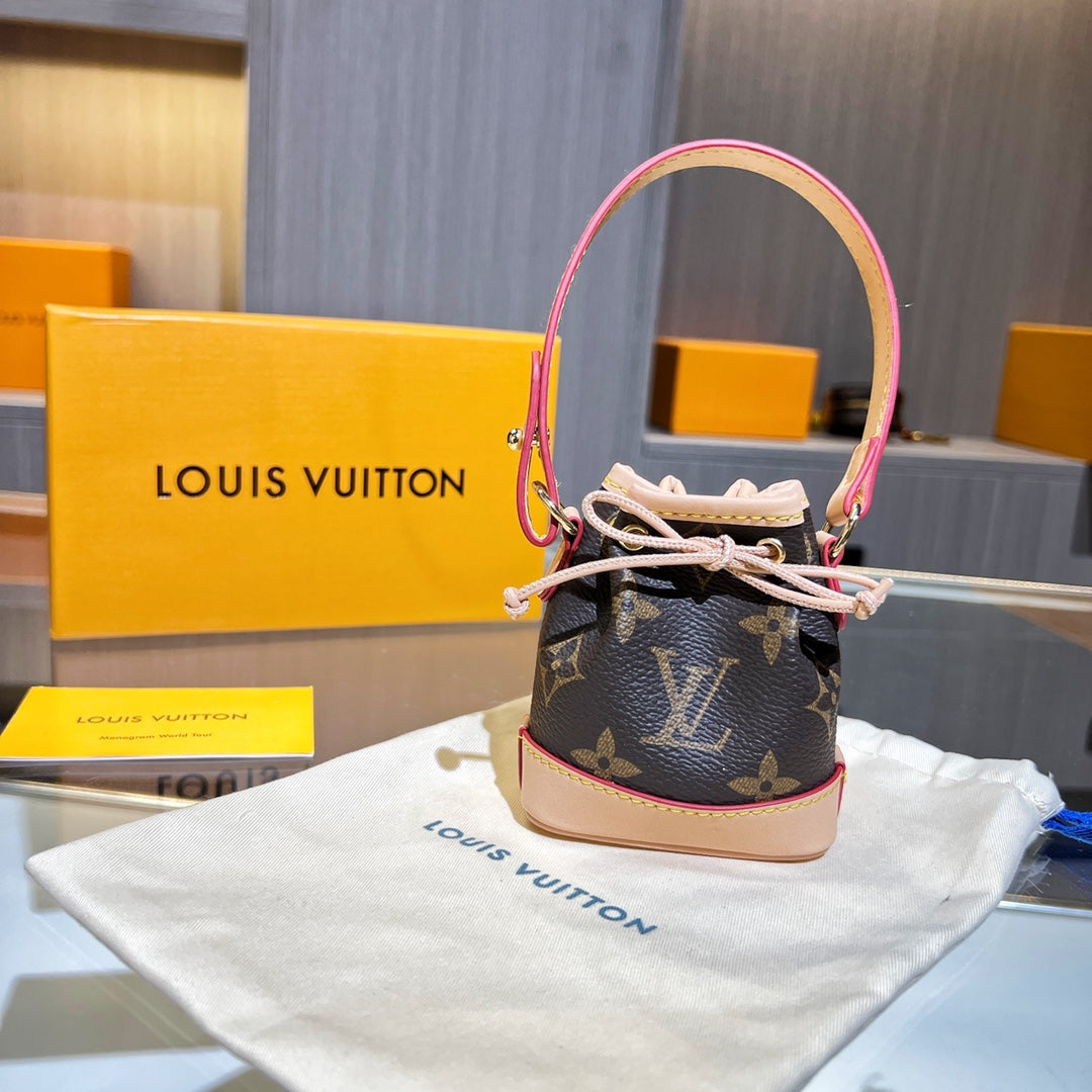 LV Micro Noe Bag Charm Brown Beige Leather