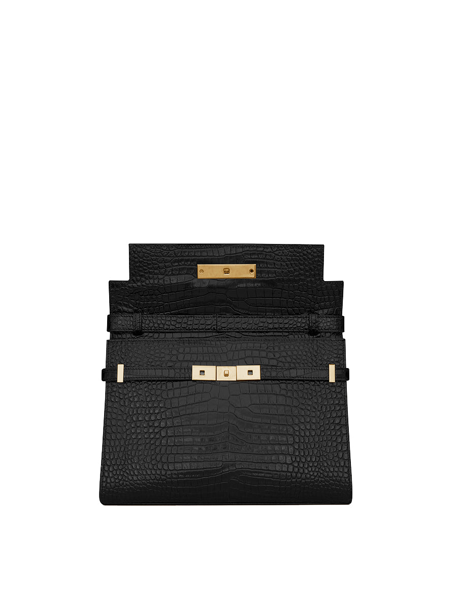Y Manhattan Shoulder Bag in Crocodile Embossed Shiny Leather