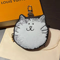 LV Monogram Kitty Coin Purse Charm White Brown Leather Canvas
