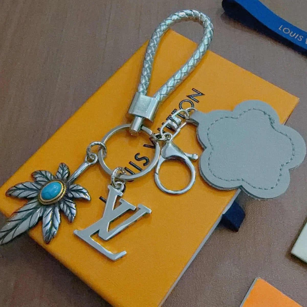 LV Gray Flower Charm With Silver Logo