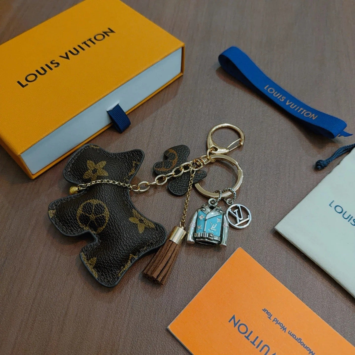 LV Brown Dog Charm With Silver Jacket