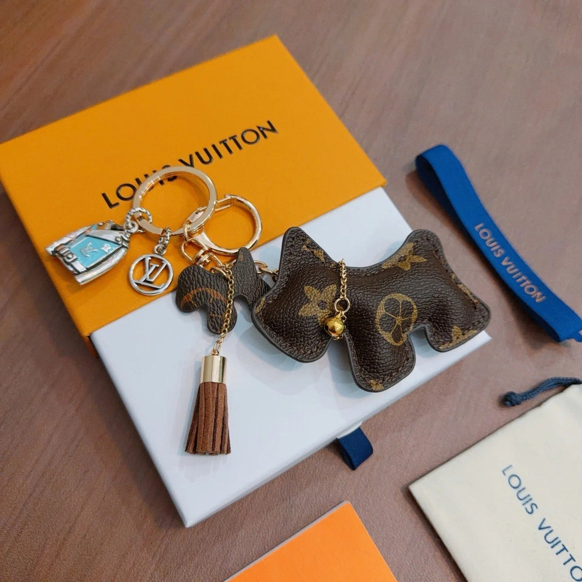 LV Brown Dog Charm With Silver Jacket