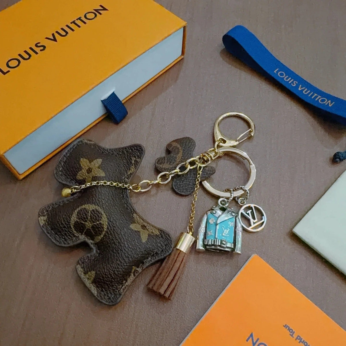 LV Brown Dog Charm With Silver Jacket