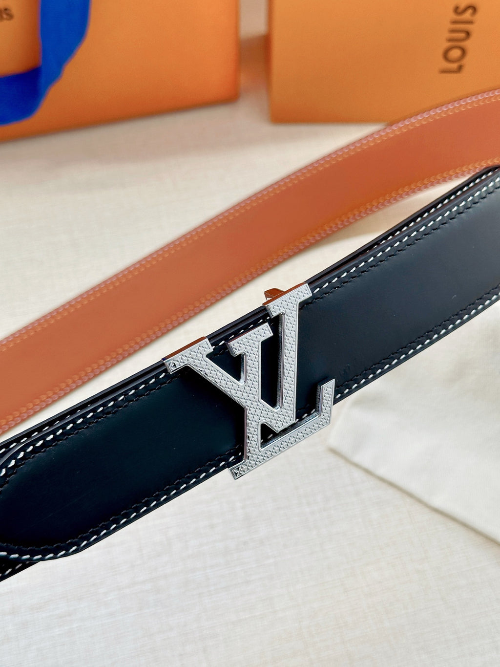Louis Vuitton LV Tilt 40MM Reversible Belt Navy Cognac