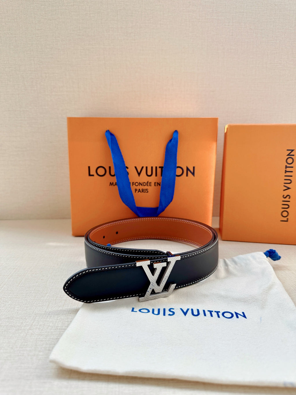 Louis Vuitton LV Tilt 40MM Reversible Belt Navy Cognac