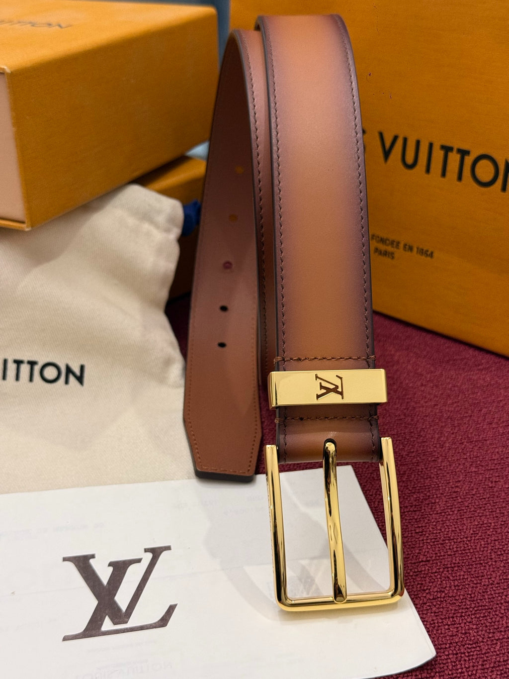 Louis Vuitton Pont Neuf Patinated 35MM Belt Brown Leather