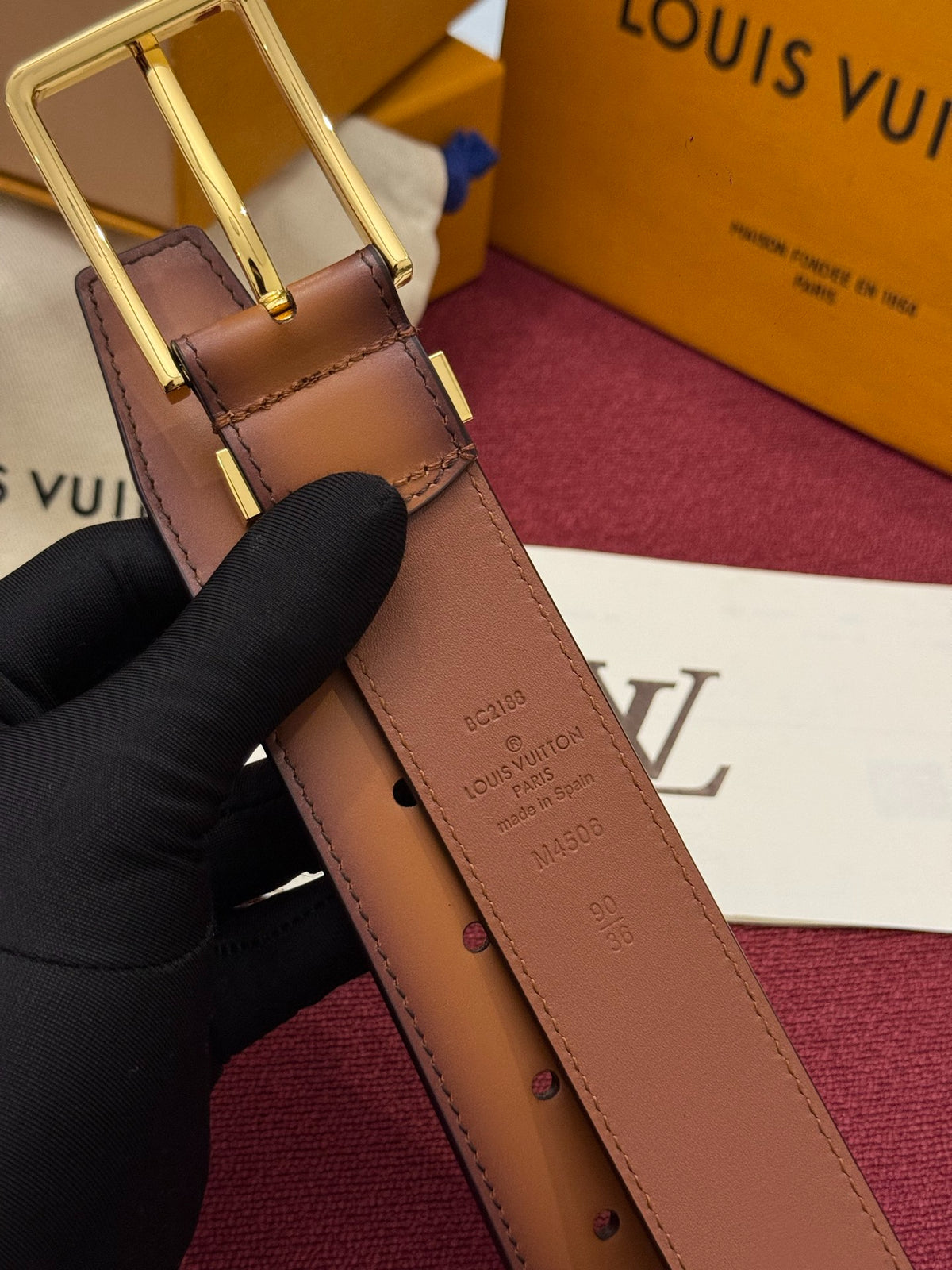 Louis Vuitton Pont Neuf Patinated 35MM Belt Brown Leather