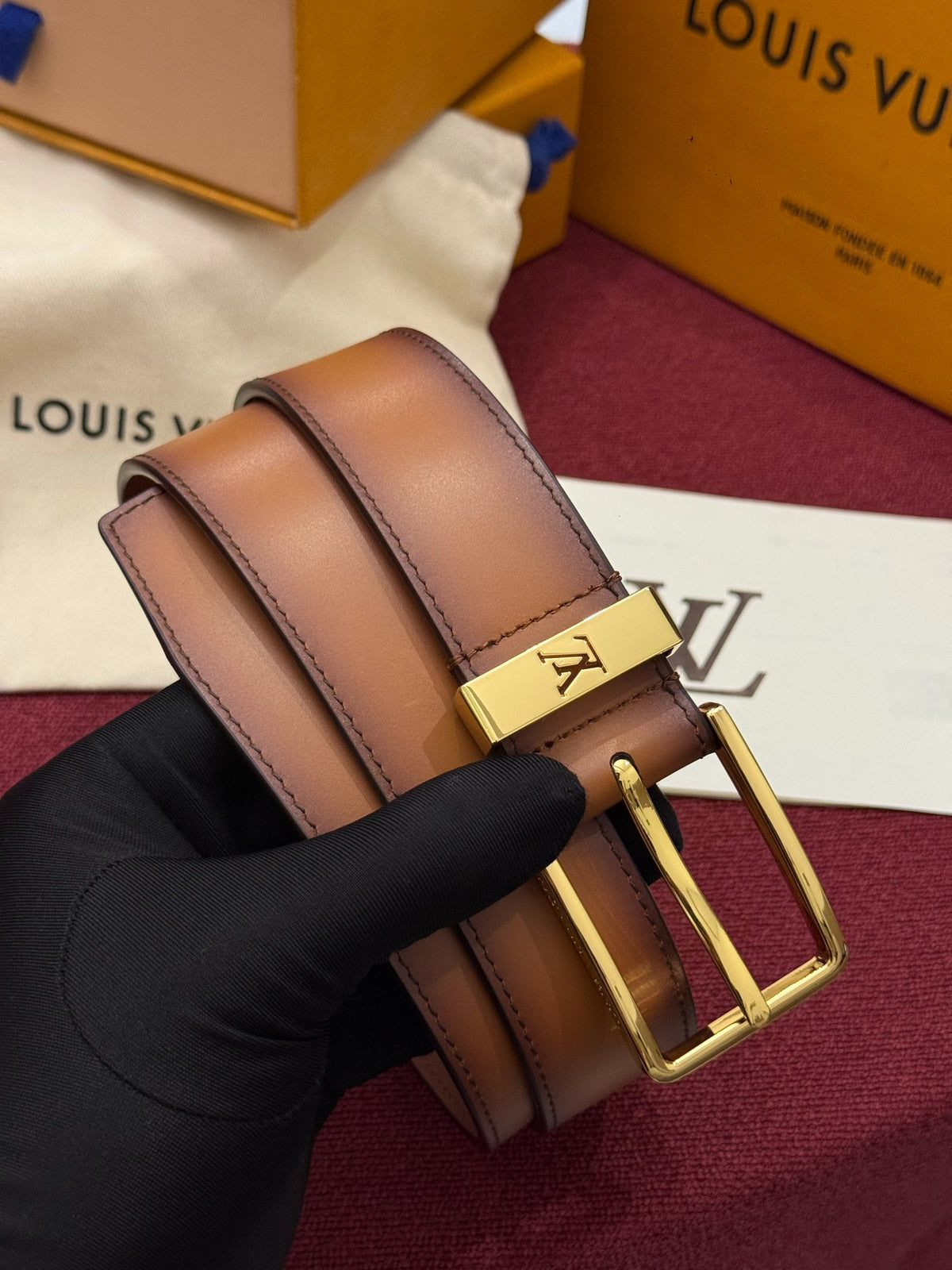Louis Vuitton Pont Neuf Patinated 35MM Belt Brown Leather