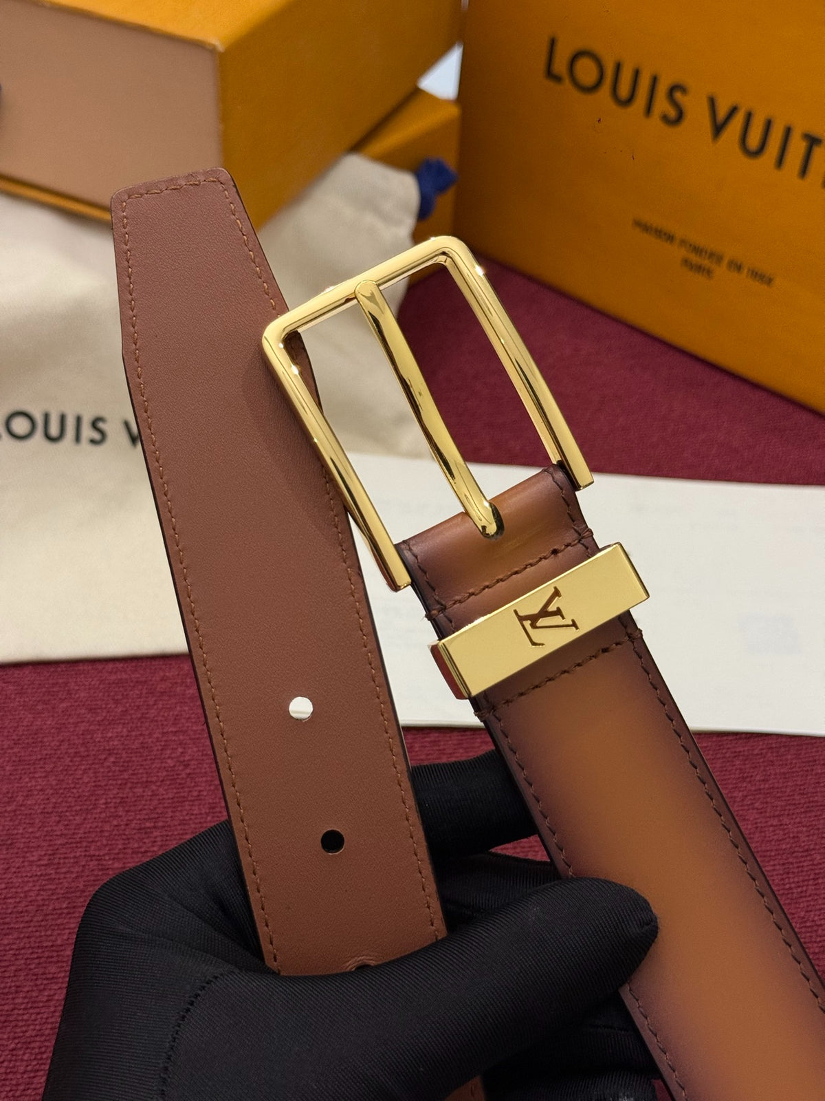 Louis Vuitton Pont Neuf Patinated 35MM Belt Brown Leather