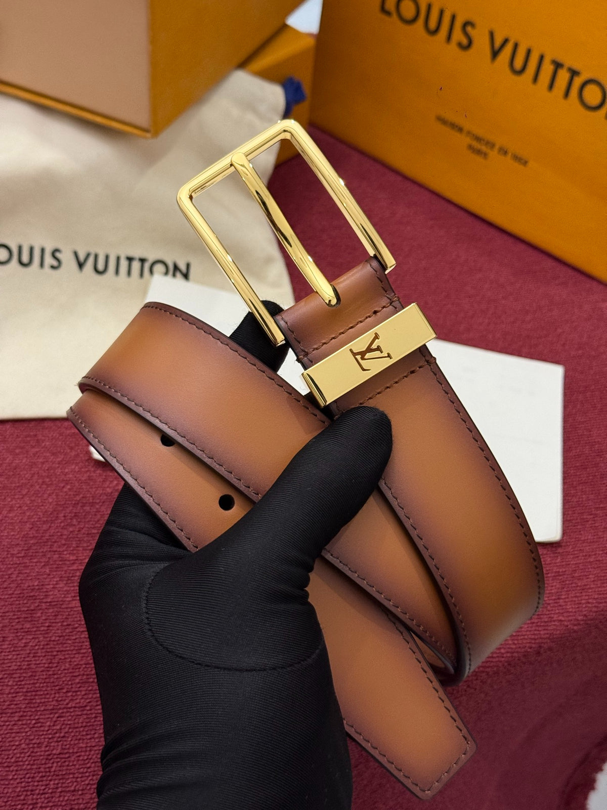 Louis Vuitton Pont Neuf Patinated 35MM Belt Brown Leather