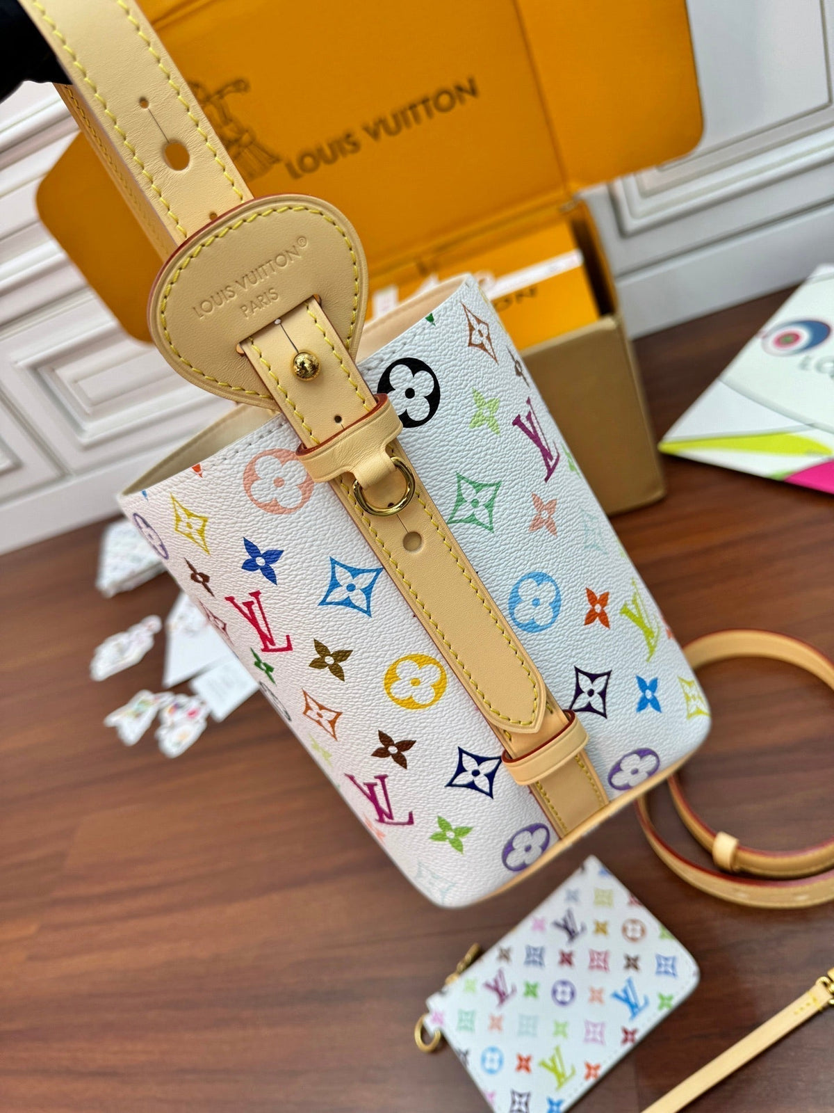 LV Bucket Bag 16cm White Multicolore Monogram Canvas 330426